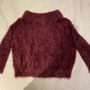Express Burgundy off the shoulder fuzzy sweater
